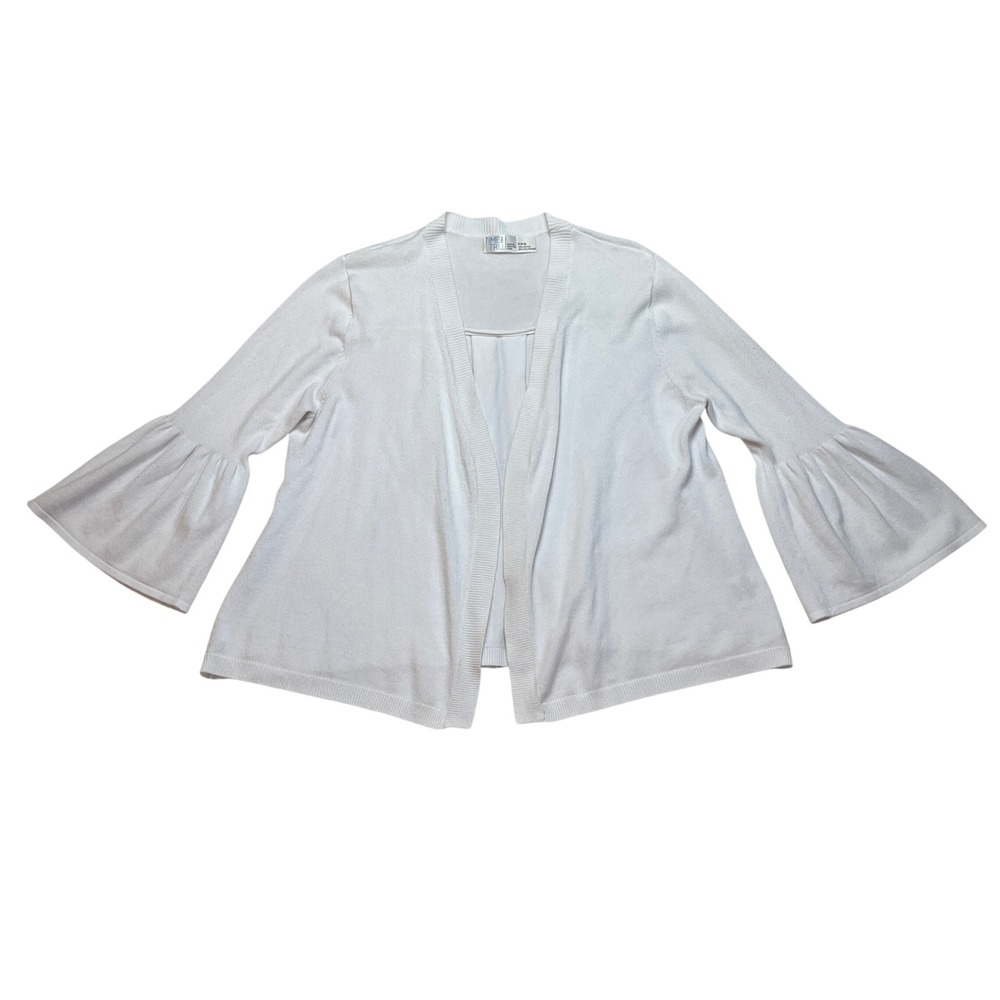 Time and Tru Cardigan Womens S White Arctic White Bell Sleeve Open Front Knit